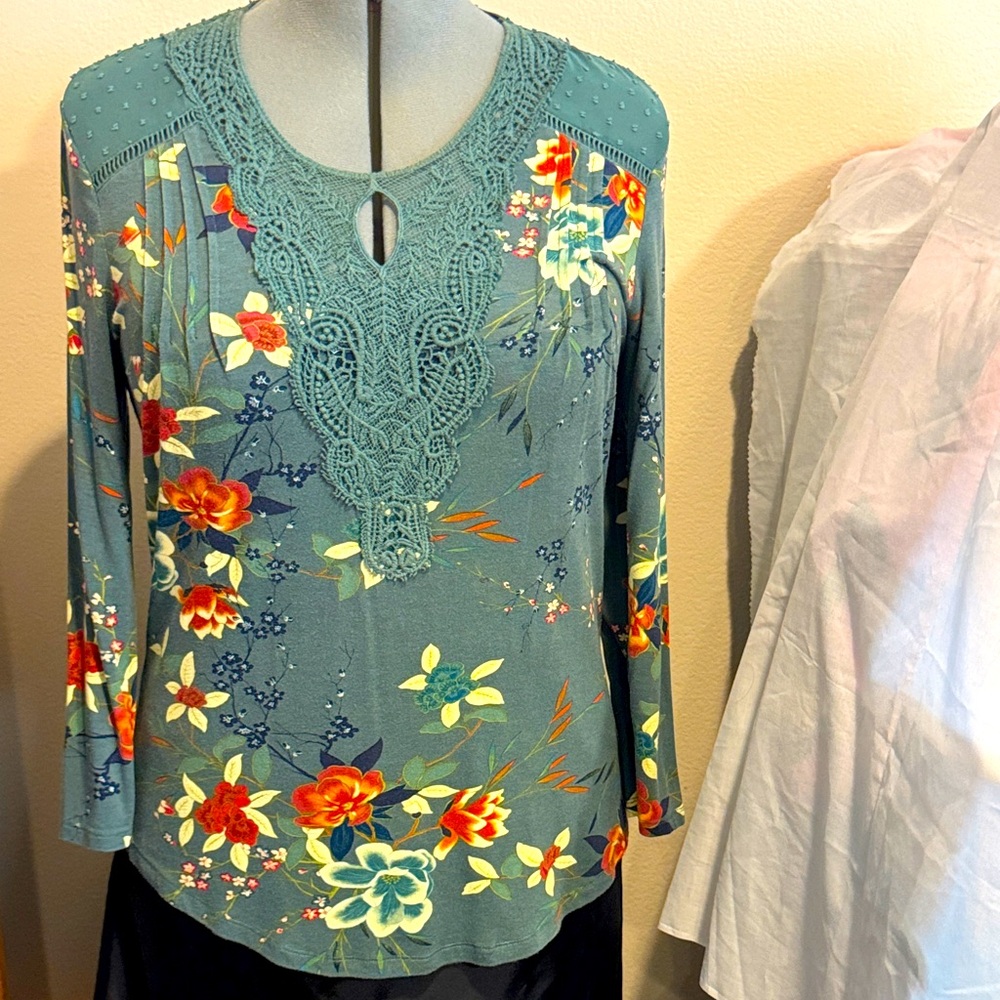 Daniel Rainn Teal Floral Blouse